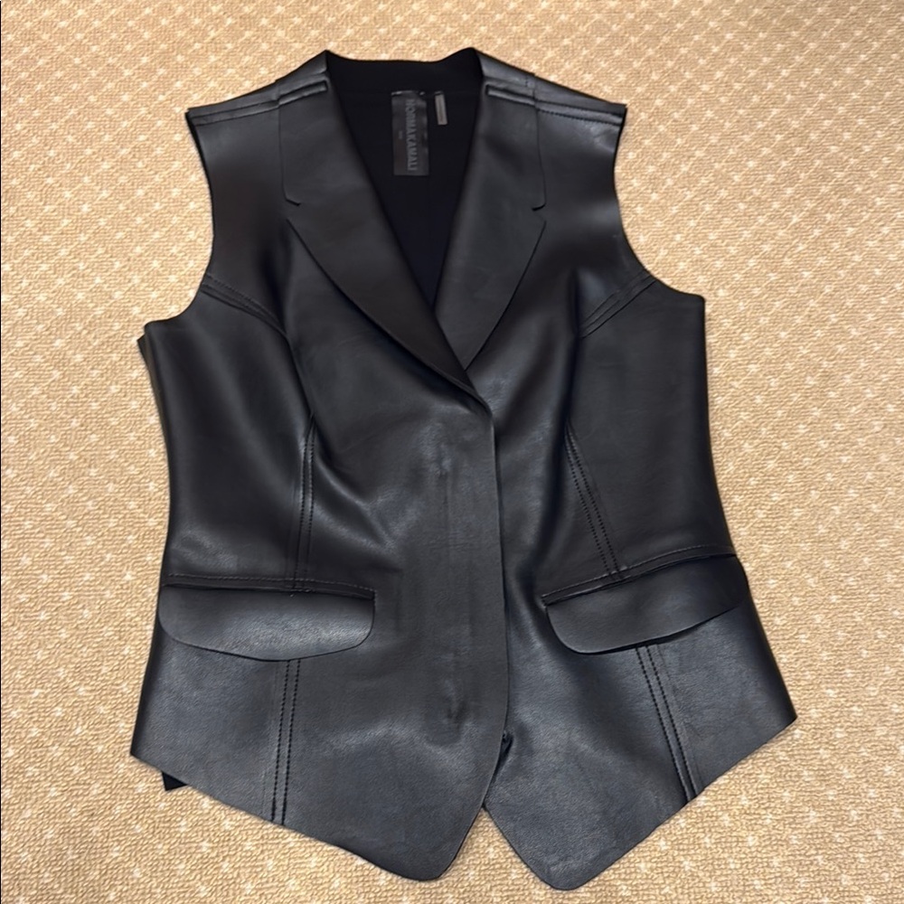 Norma Kamali Women's Black Faux Leather Vest